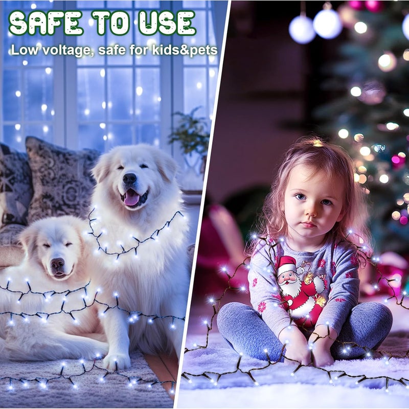 FFZZKJ أضواء عيد الميلاد البيضاء الخارجية تعمل بالبطارية سلسلة أضواء إجمالي 100 LED 33 قدم مع مؤقت 8 أوضاع 16.4 قدم * 2 مقاومة للماء للاستخدام الداخلي والخارجي لتزيين عيد الميلاد، أبيض بارد، عبوة 2 - Image 5